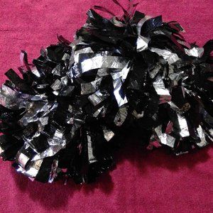 Varsity Poms (Set of two) - Black & Silver - Cheer Dance Costume Dress Up Play